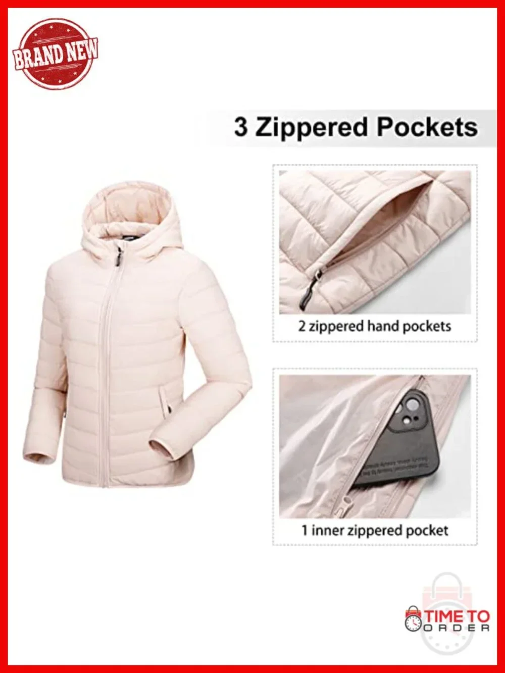Women's Packable Lightweight Full-Zip Puffer Jacket with Hood Quilted Winter_2